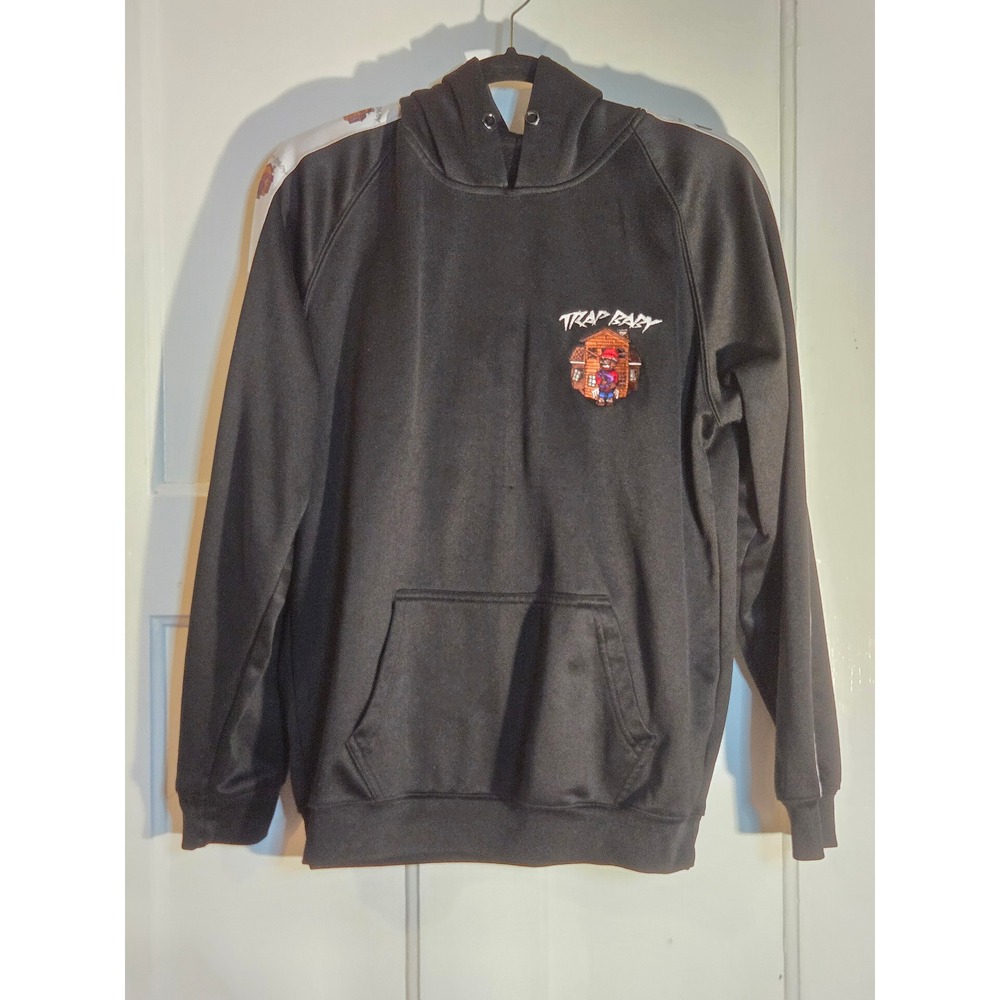 Trap Baby Mens Graphic Hoodie Black Embroidered Streetwear Pullover Large